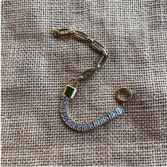 Gold Plated Waterproof Lock Chain Bling Cubic Zirconia Bracelet Sparkly New - Picture 5 of 12